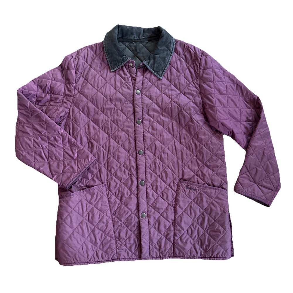 Barbour Liddesdale Quilted Field Jacket Men XL Purple Corduroy Collar Snap Front